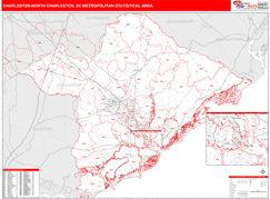 Charleston-North Charleston Metro Area Digital Map Red Line Style